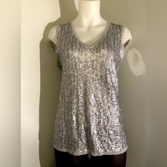 89th & Madison silver sequined women’s sz L tank, party top - Picture 1 of 4